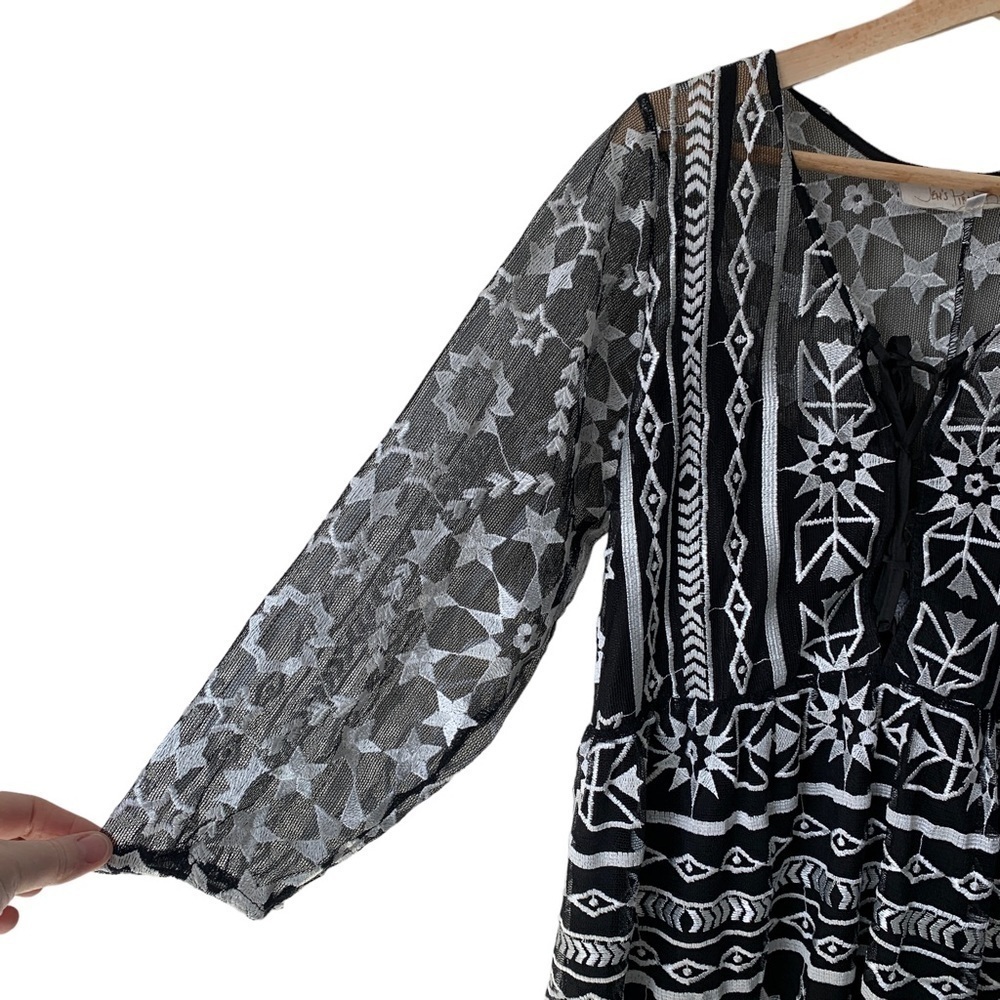 JEN'S Pirate Booty Fortune Mini Dress Black White Lace Sheer Embroidered Size M - Picture 6 of 12